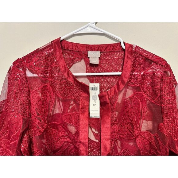 CHICOS 'NWT' TRAVELERS EMBELLISH NOVELTY JACKET in DEEP CHERRY Size M Petite 1P - Picture 4 of 10